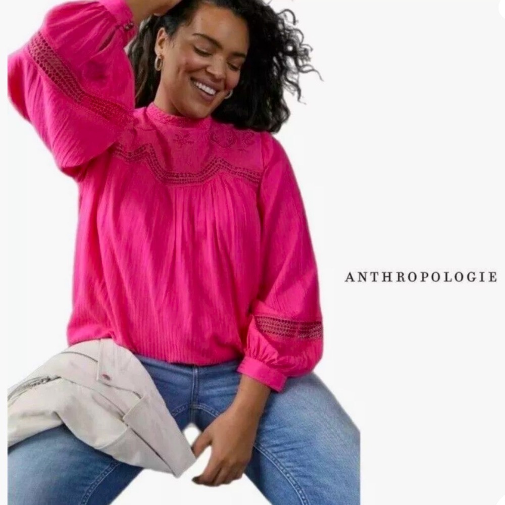 Hot Pink Woven Lace Top szL